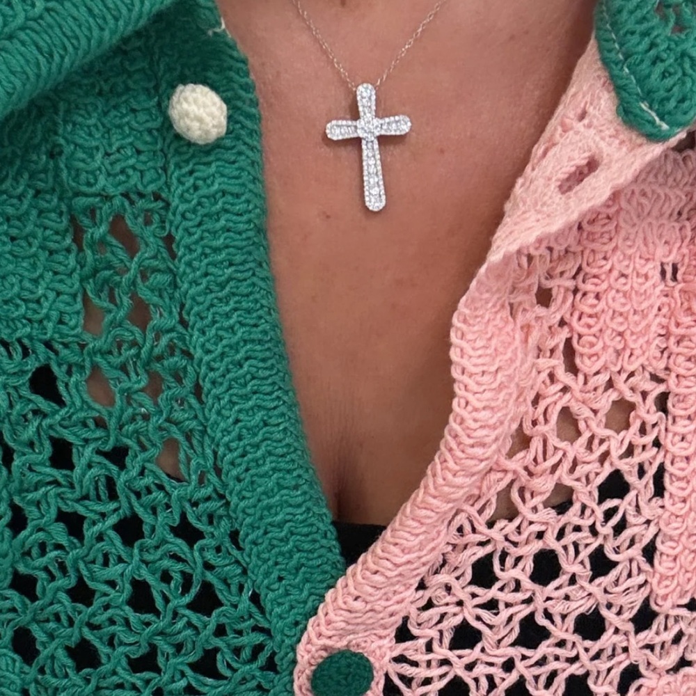Corace Collection Pave Cross Necklace Sterling Silver - Picture 3 of 12